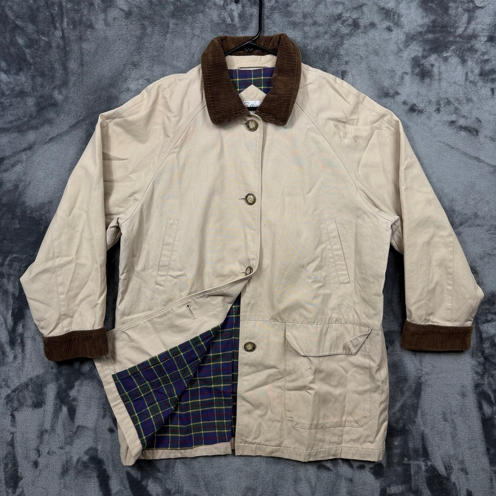 Coat Collectibles Barn Jacket Womens Medium Tan Good Plaid Lined Corduroy Trim